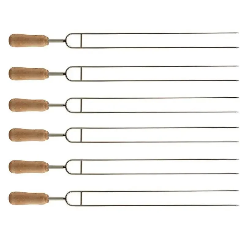 Aguja De Tenedor Para Barbacoa En Forma De U De Acero Inoxidable De 6 Piezas, Brochetas, Parrilla De Barbacoa De Doble Tenedor, Utensilios De Cocina Para Exteriores