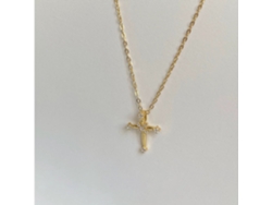 (oro) Diseño De Cruz Francesa En Plata De Ley 925, Atmosférico, Collar Con Colgante De Mini Cruz Y Flor.