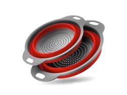 Juego de 2 coladores plegables Rebe, tamaño grande (4 litros), para pasta, frutas y verduras, utensilio de cocina, rojo.
