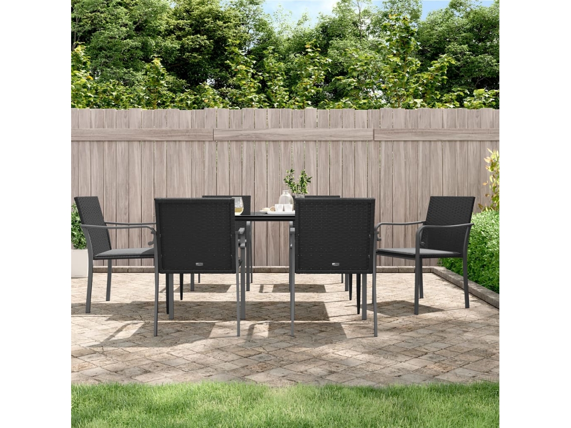 Sillas de jardín con cojines (6 unidades, 56 x 59 x 84 cm), mimbre sintético negro, Dkd Home Decor