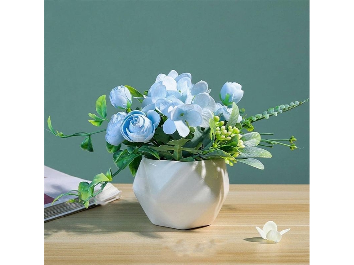 Flores Artificiais Azuis com Vasos de Pêonia Plásticas para Lar e Mesa