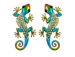 Figura de Animal Verde de Metal y Cristal 1*13*30cm Set de 2 Unidades Figura Lagartos 2 Unidades