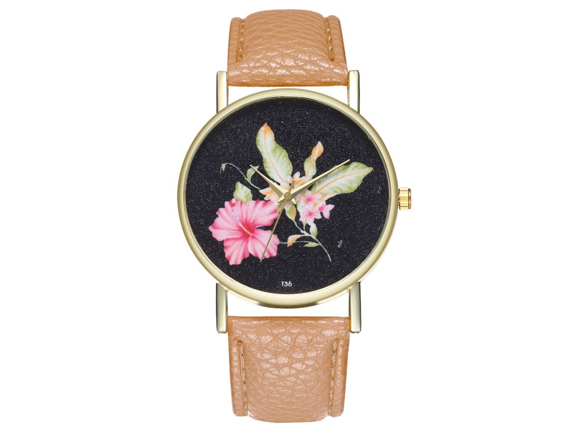 Reloj Analógico De Cuarzo Para Hombre Y Mujer De Cuero Pu Moda Ocio (beige Amarillo)