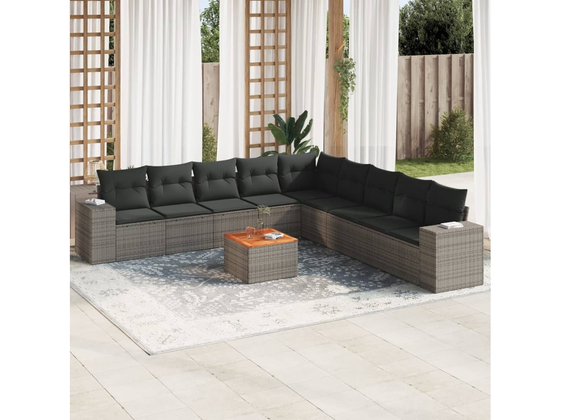 Conjunto de sofás de jardín de 10 piezas DKD Home Decor con cojines de mimbre gris