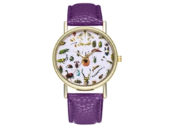 Reloj De Pulsera Unisex Informal Con Estampado De Insectos, Cuarzo De Moda, Morado.