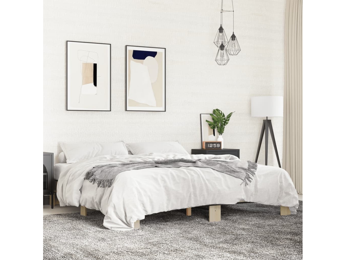 Estructura Cama Madera Ingeniería Metal Roble Sonoma 200x200 Cm