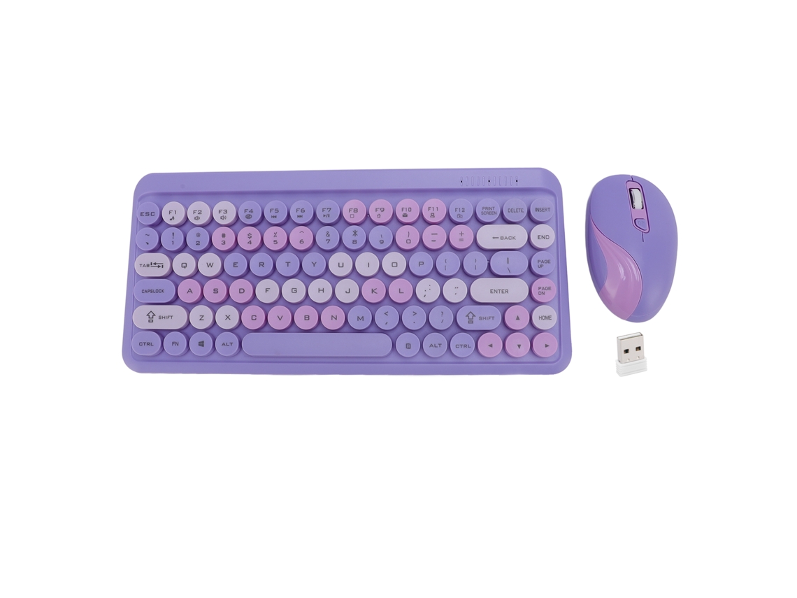Teclado E Mouse Sem Fio 2.4g Retro Com Teclas Redondas Cor Roxa Fumê Para Casa Plug And Play
