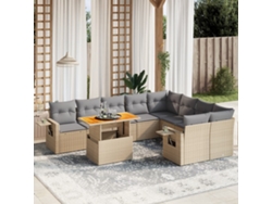 Conjunto de sofá de jardín de 10 piezas con cojines, mimbre sintético beige, Dkd Home Decor