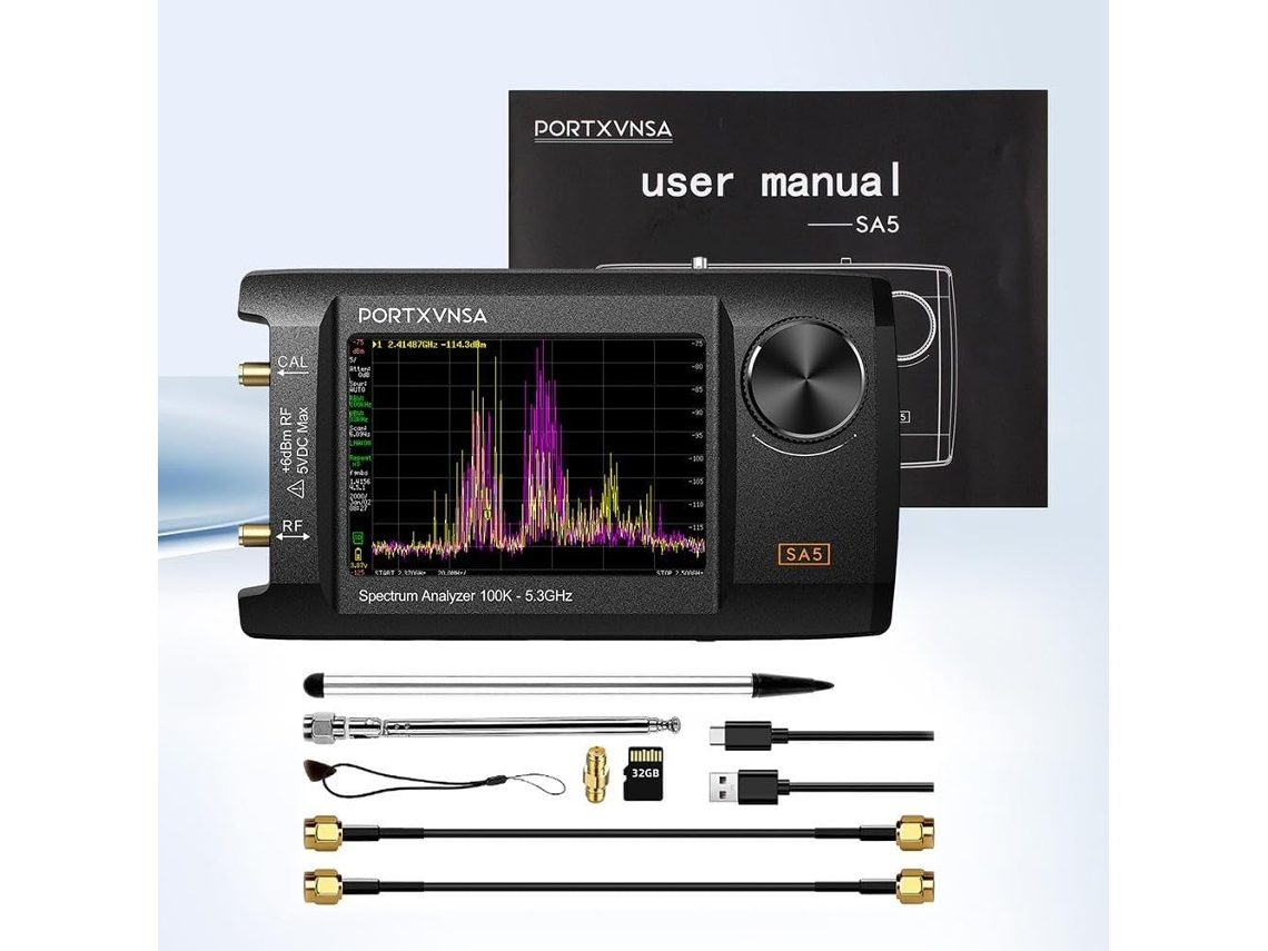 Analizador De Espectro Multifuncional Sa5 Con Pantalla Lcd Ips De 4", 100 Khz, 5,3 Ghz, Usb, 5000 Mah