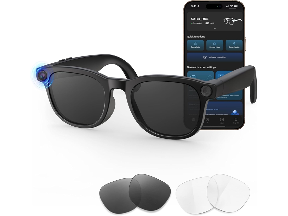 Smartglasses Con Ia Para Transcripción De Voz A Texto Con Cámara (lentes Fotocromáticas Lentes Transparentes)