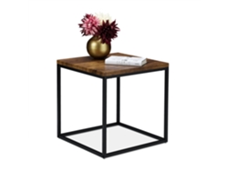 Relaxdays Mesa De Apoio, Quadrada, 45 Cm, Estilo Industrial, Mesa De Apoio Para Sala E Quarto, Metal, Madeira/preto