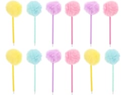 Conjunto De 12 Canetas Canetas Com Pompons Fofinhos E Artigos De Papelaria Criativos Para Escola,