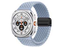 Bracelete Para Samsung Galaxy Watch Ultra - Nylon Trançado Com Fivela Magnética (47mm) - Azul Claro