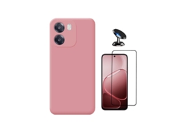 Kit Vidro Temperado Capa Silicone Líquido Suporte Magnético Phonecare Para Oppo A6 - Rosa