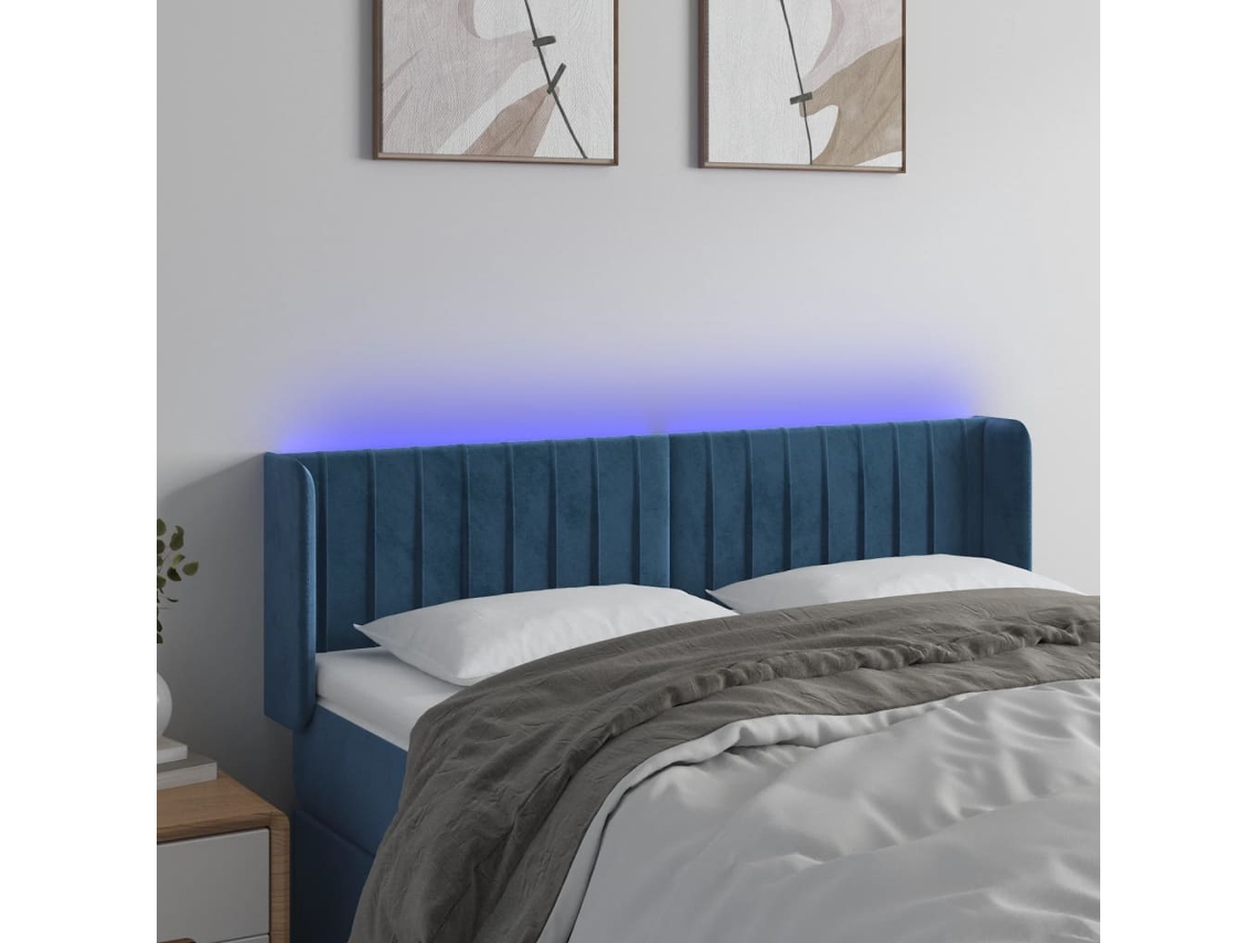 Cabecero Con Led De Terciopelo Azul Oscuro 147x16x78/88 Cm