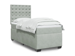 Cama Box Spring Con Colchón Terciopelo Gris Claro 80x200 Cm