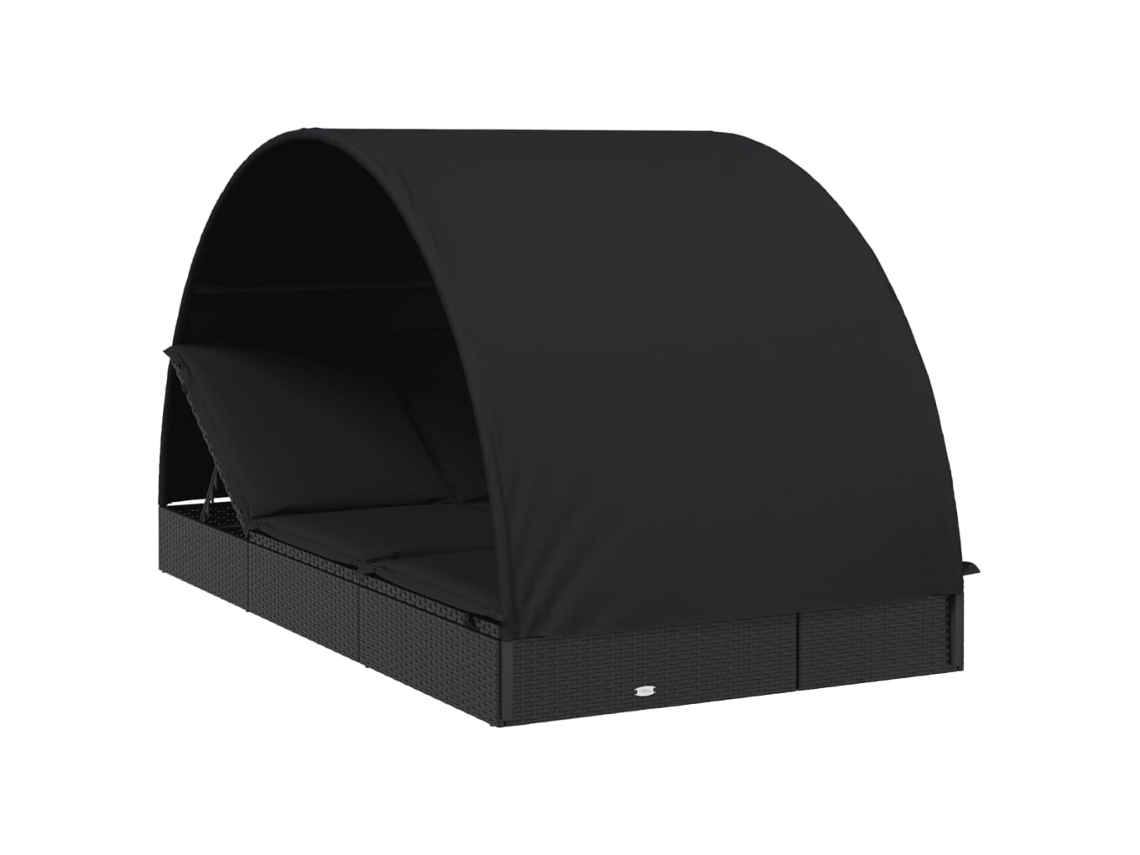 Tumbona redonda con dosel para 2 personas, mimbre, color negro, EXCLUSIVA MAISON