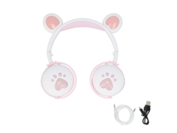 Auriculares Inalámbricos Bluetooth Con Diseño De Orejas De Gato Para Niños, Plegables Con Micrófono, Color Rosa Y Blanco.