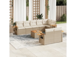 Conjunto de sofá de jardín de 9 piezas con cojines, mimbre sintético beige, Dkd Home Decor