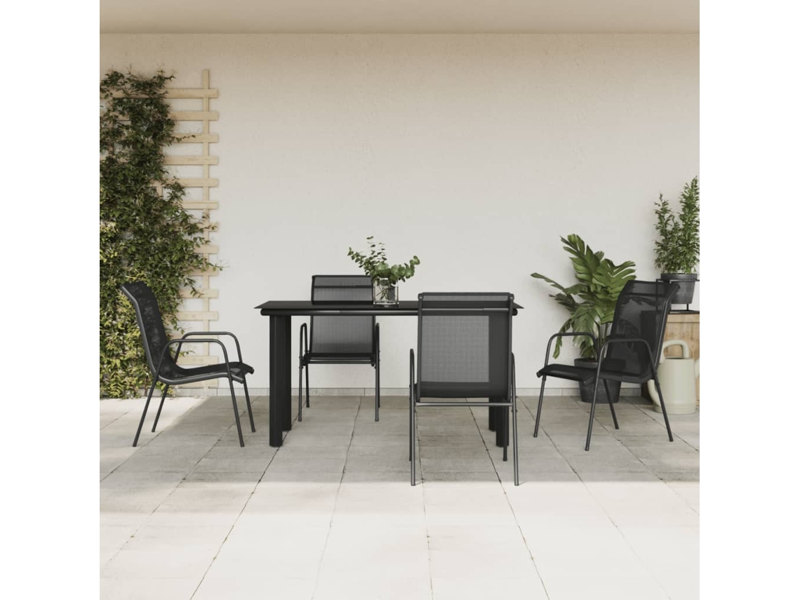 Juego de comedor de jardín de 5 piezas, acero y textileno negro, Dkd Home Decor
