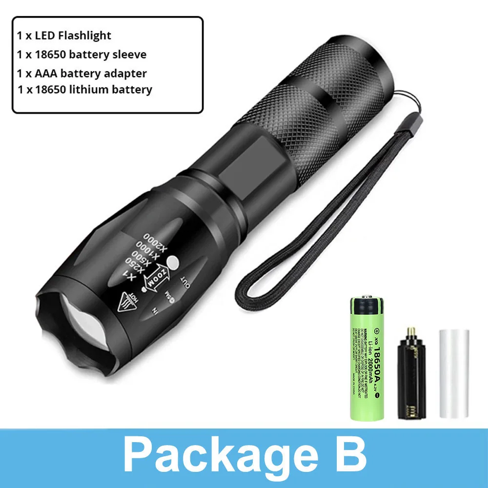 Potente linterna LED con 5 modos, resistente al agua, enfoque ajustable, ideal para ciclismo y camping, funciona con batería 18650. Aeuzwr