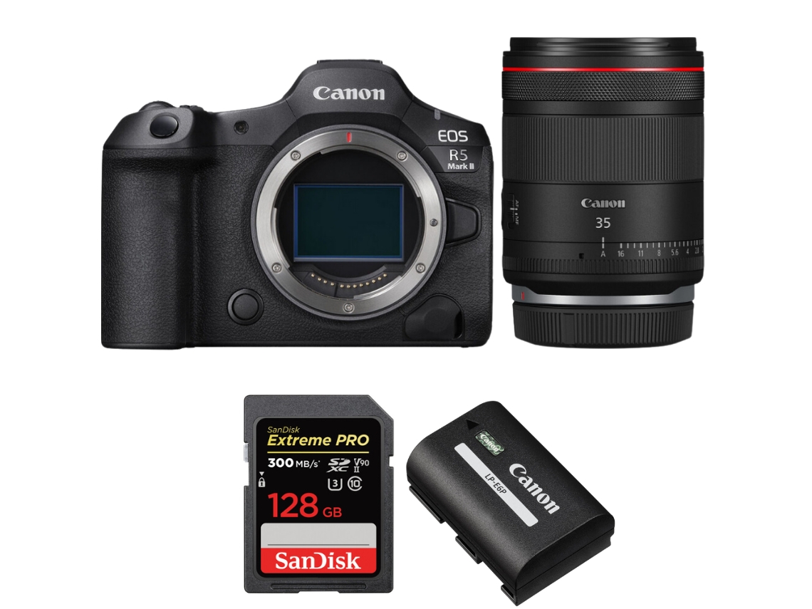 Canon Eos R5 Mark Ii + Rf 35mm F/1.4 L Vcm + 1 Sandisk 128gb Uhs-ii 300mb/s + 1 Canon Lp-e6p + Ebook “20 Consejos Para Fotos Que Impactan”