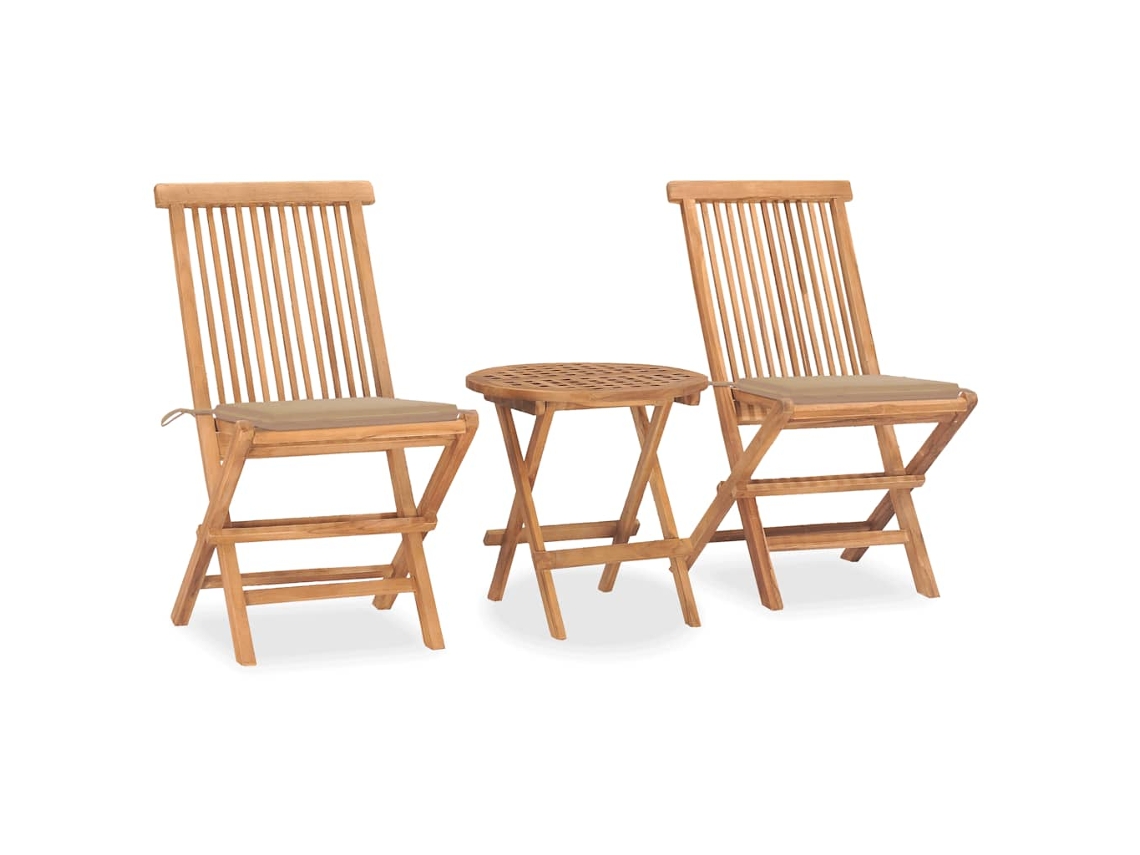 Conjunto de piezas. Jantar Dobrável Exterior C/ Almofadão Teca Maciça Dkd Home Decor