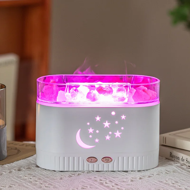 Humidificador de aire USB (blanco) con luz de llama, 200 ml