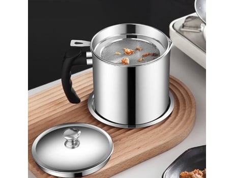 Lata de aceite para freír con colador Recipiente para grasa de tocino con colador de malla fina Filtro de aceite ZMDECQNA
