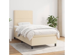 Cama Box Spring Con Colchón Tela Color Crema 90x190 Cm