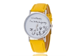 Reloj Unisex Informal Con Correa De Pu Y Movimiento De Cuarzo, Letras Amarillas.