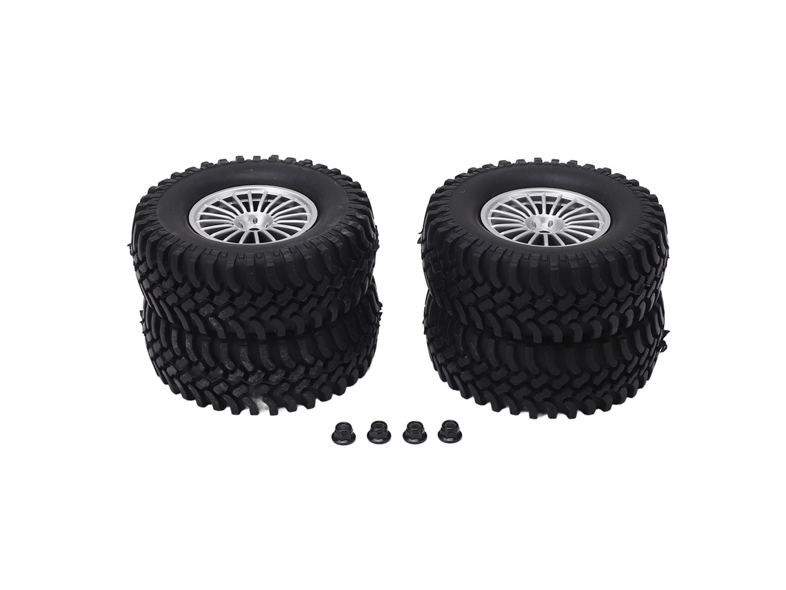 4 Neumáticos De Goma Para Coche Rc Todoterreno A Escala 1/10 Con Llantas De Plástico Plateadas, 20 Agujeros, Aro De 12 Mm.
