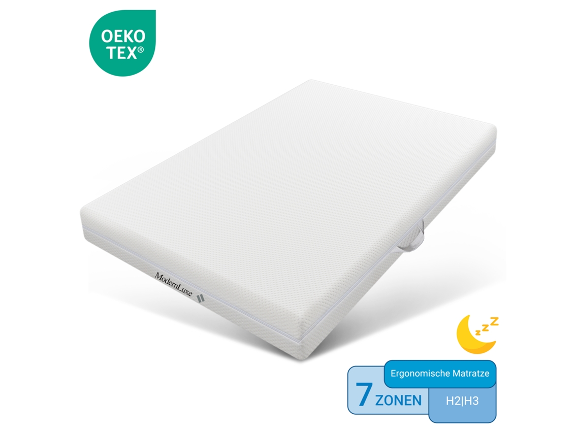 Colchón 140x200 cm con espuma de 20 cm de grosor - Dureza H3amph2 - Fibras lavables - Blanco