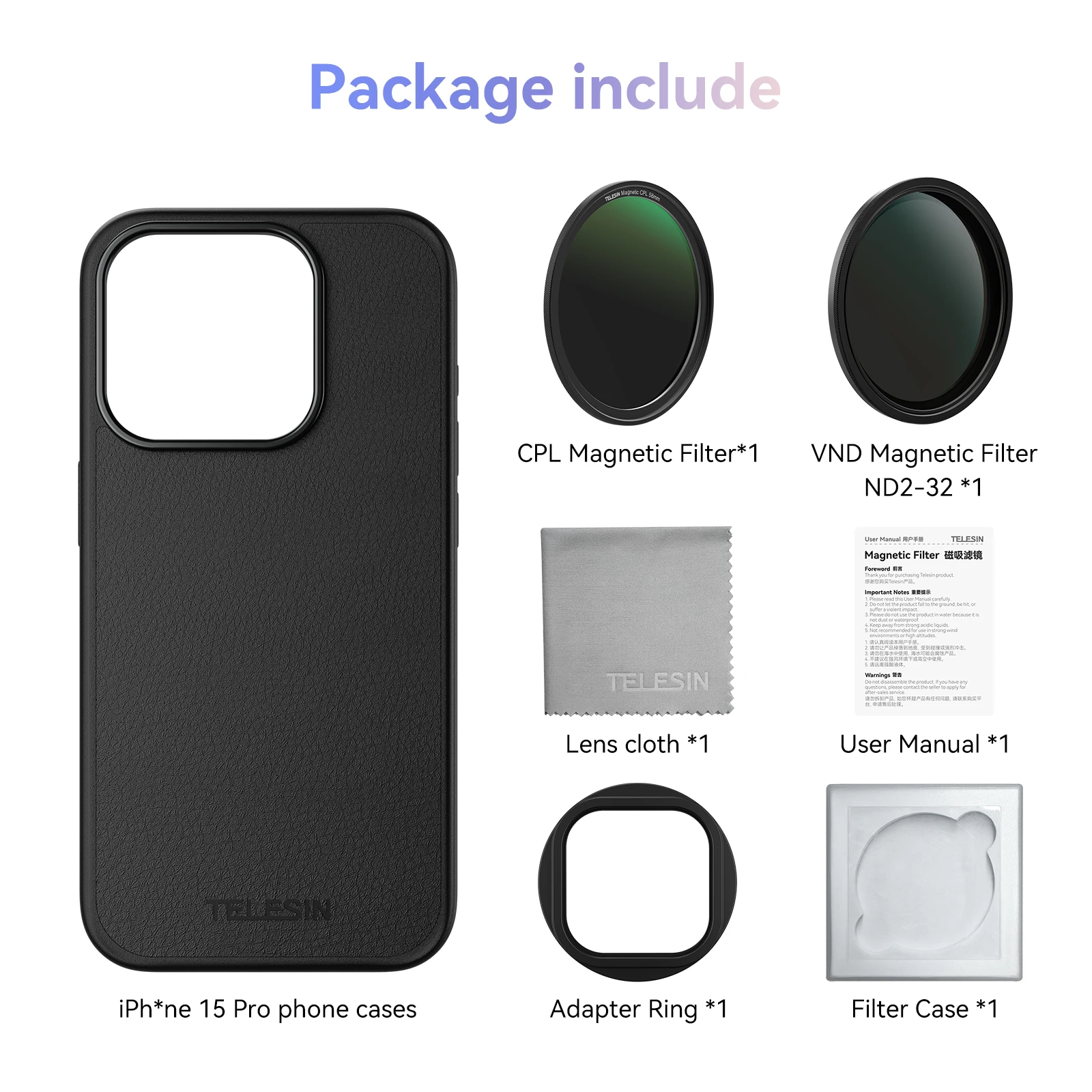 Filtro Vnd Cpl para iPhone 15 Pro con funda protectora