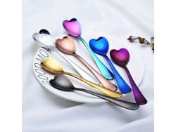 Juego de cucharas de acero inoxidable con forma de corazón (7 piezas) para regalo de café con leche