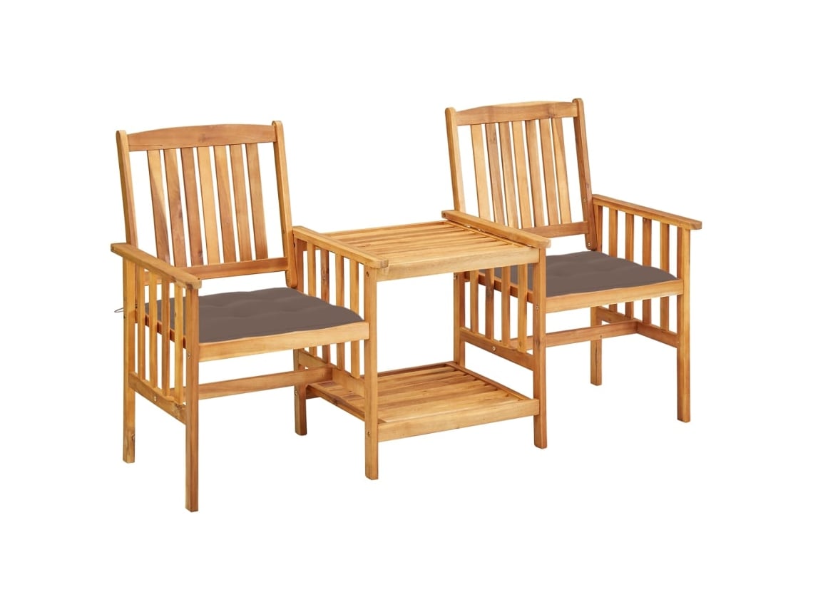 Sillas de jardín con mesa de centro y cojines de madera maciza de acacia, Dkd Home Decor