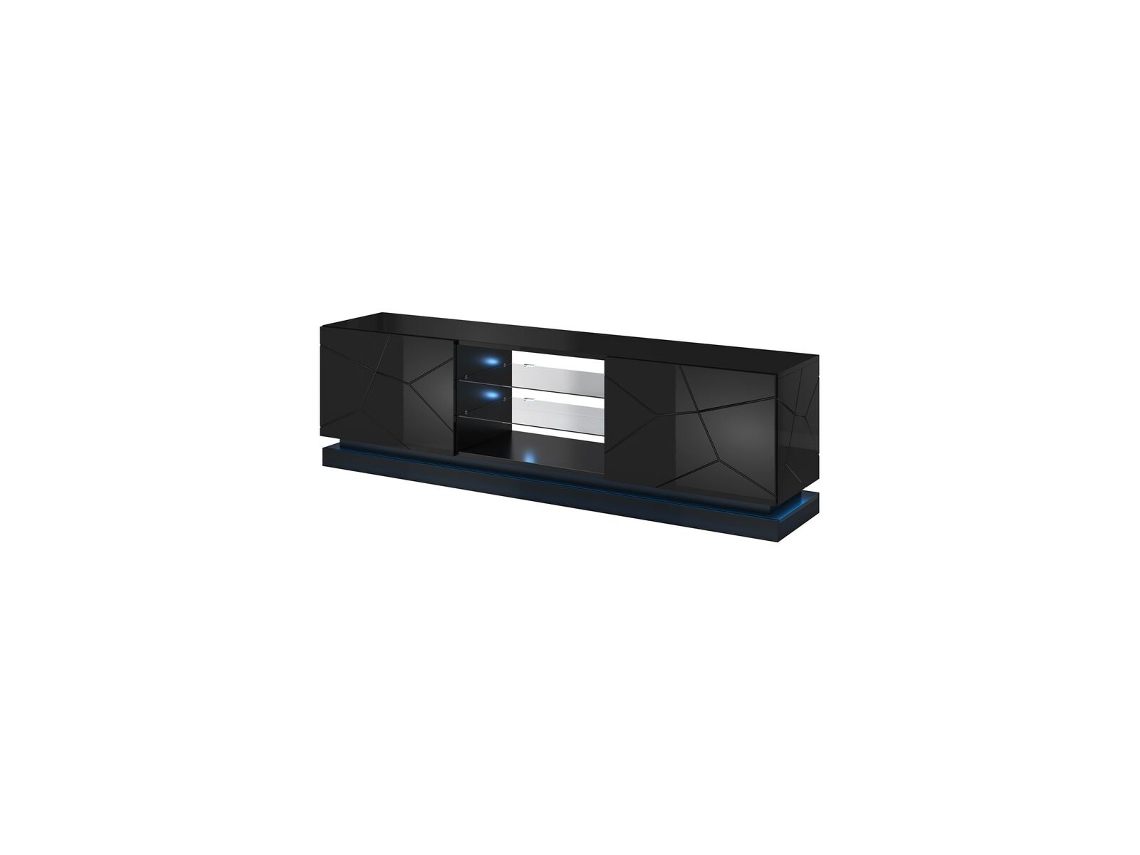 Mueble de TV CAMA MEBLE QIU 200 CZARNY Negro Laminado Madera MDF 200x57x42 cm