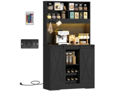 Aparador de Cozinha Rústico ZENCORE SERVICES com 2 armários, suporte para garrafas, luzes LED, preto