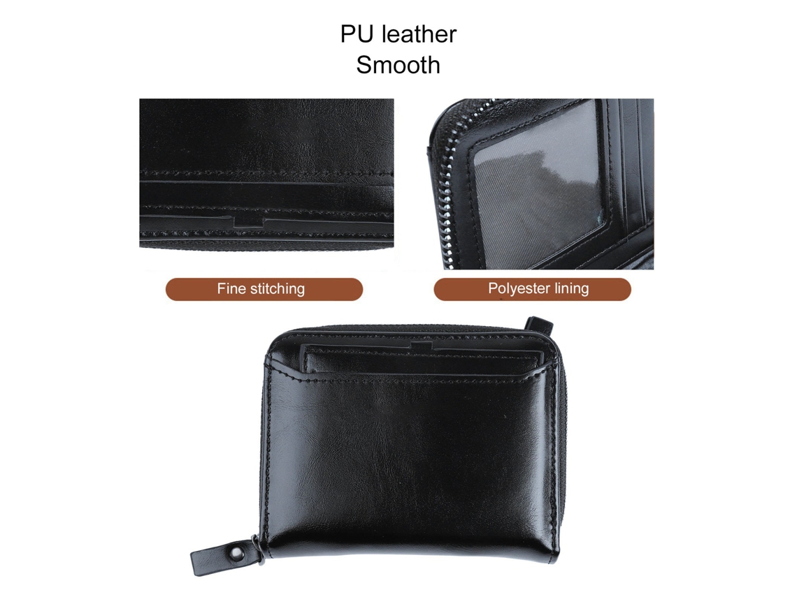 Cartera Retro De Piel Sintética Para Hombre Con Monedero Con Cremallera Y Tarjetero Vertical - Negra