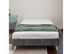 Cama Minimalista De 90x200 Cm, Base Baja De Terciopelo Gris Sin Cabecero.