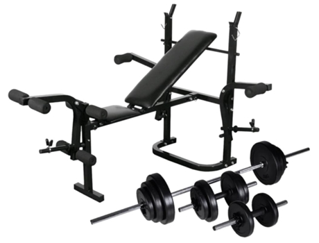 vidaXL Banco musculación con soporte pesas, pesas y mancuernas 30,5 kg