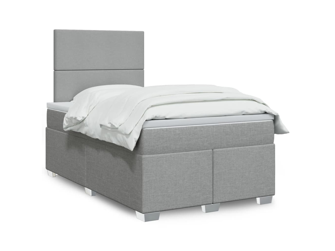 Cama Box Spring Con Colchón Tela Gris Claro 120x200 Cm