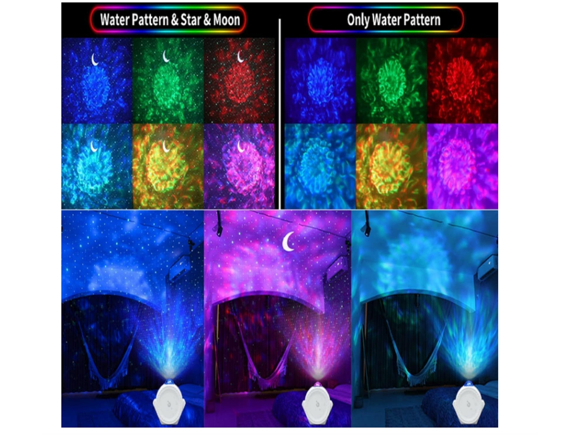 Luz nocturna 3 en 1 para niños con control táctil y control de voz, con máscaras de luna/estrella/agua para niños adultos dormitorio/decoración de habitación/fiesta/regalo (blanco)