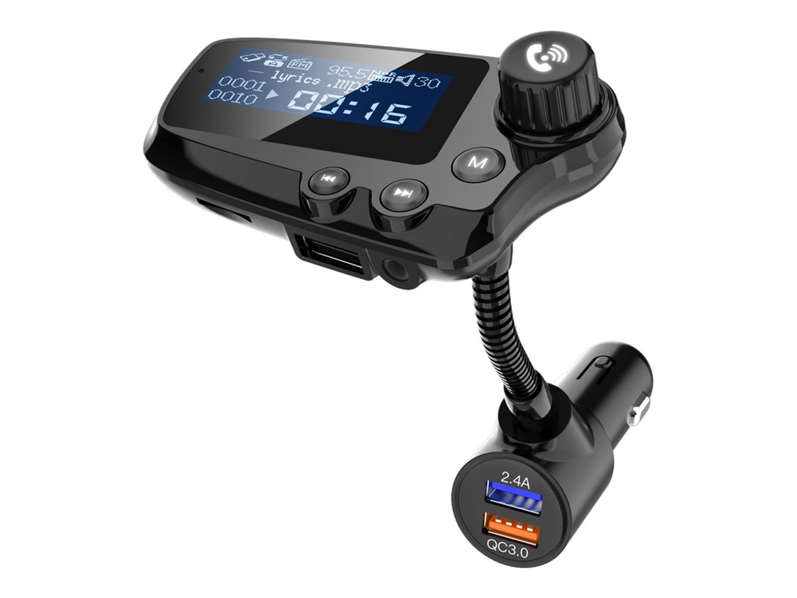 Kit de coche Bluetooth 5.0 Manos libres AUX Receptor de audio Reproductor de MP3 para coche QC3.0 Carga rápida Pantalla LCD de 1,8 pulgadas Transmisor FM (negro) ENZONS