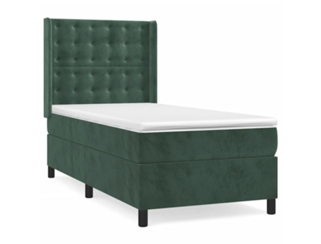 vidaXL Cama con somier y colchón 90x200 cm terciopelo verde oscuro