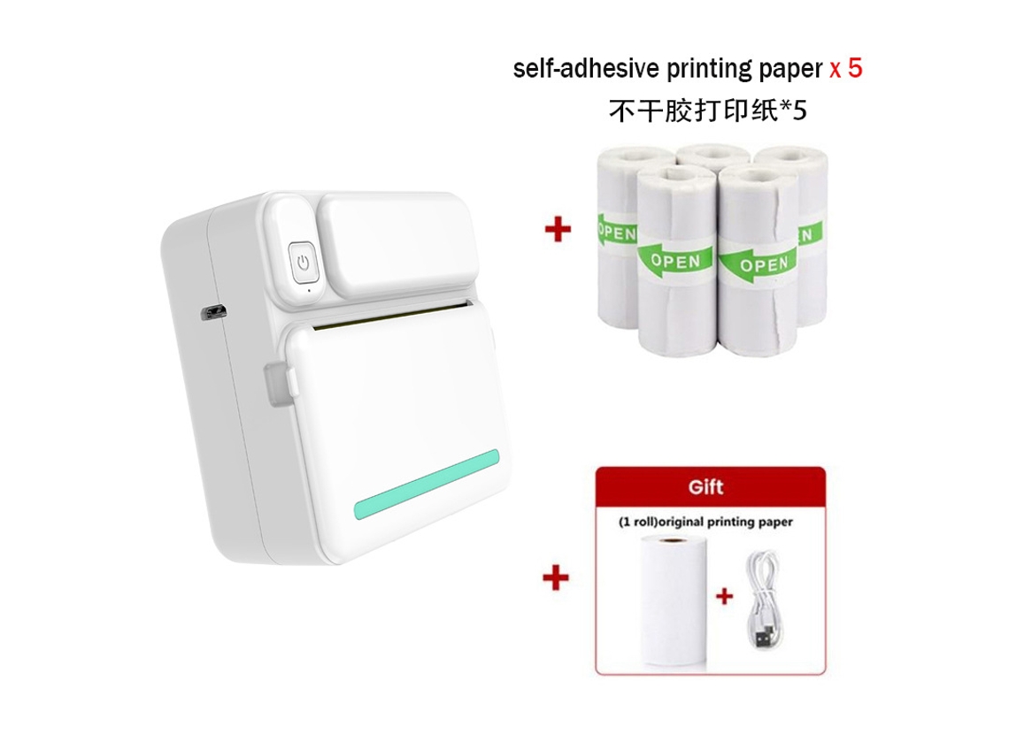 Mini Impresora Térmica Bluetooth Para Impresión De Etiquetas Sin Tinta Con 5 Rollos De Papel Autoadhesivo, Color Azul GERTIZ