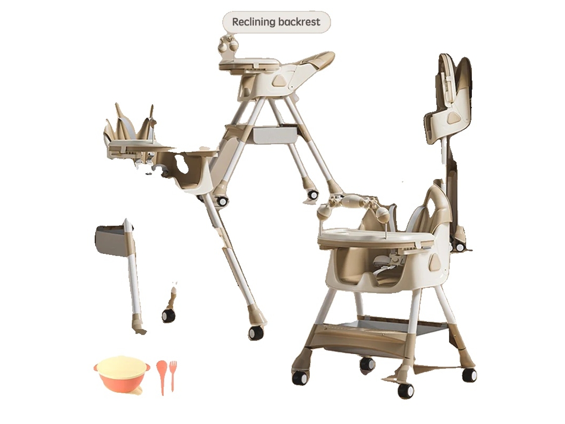 Trona para bebé, respaldo reclinable ajustable, diseño plegable, color caqui OEM