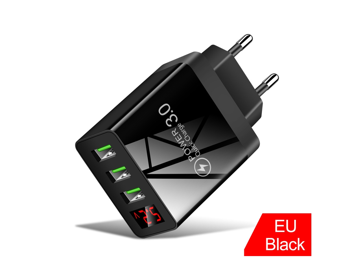 Cargador Yuysan 3usb Con Pantalla Digital Y Cabezal De Carga Negro