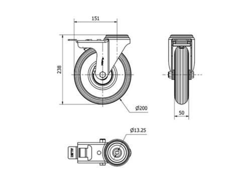 Rueda giratora agujero m12 freno 20zvfd200-rilr metalico-neumatica gris rodil ALEX