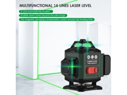 Nivel Láser De 16 Líneas Y 4x360° Con Autonivelación De 3°, Haz Verde, Clasificación Ip54, Control Remoto Y Estuche De Transporte.